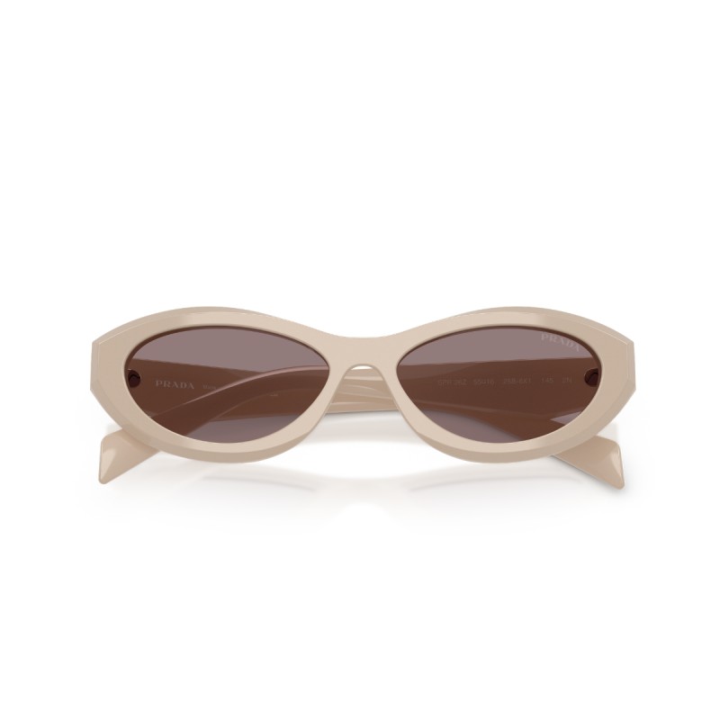 Prada PR 26ZS 25B6X1 Dames Zonnebril - Poederroze Acetaat en Donkerpaarse Lenzen