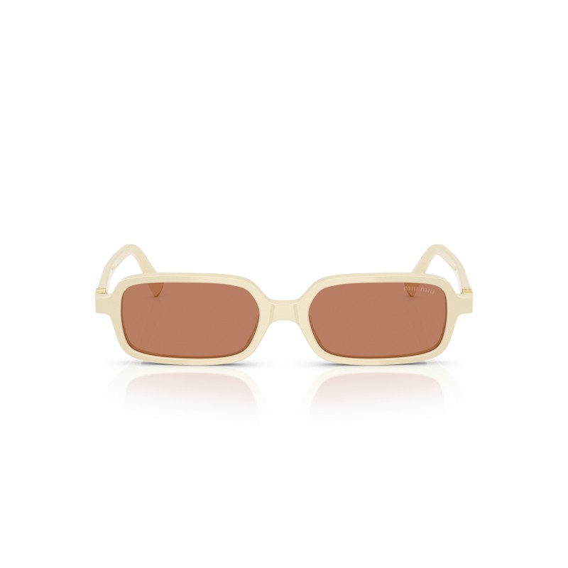 Miu Miu MU 11ZS 21D90Q - Lunettes de soleil rectangulaires en acétate blanc avec verres marron