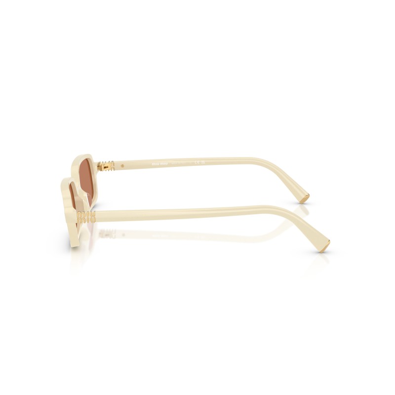 Miu Miu MU 11ZS 21D90Q - Lunettes de soleil rectangulaires en acétate blanc avec verres marron