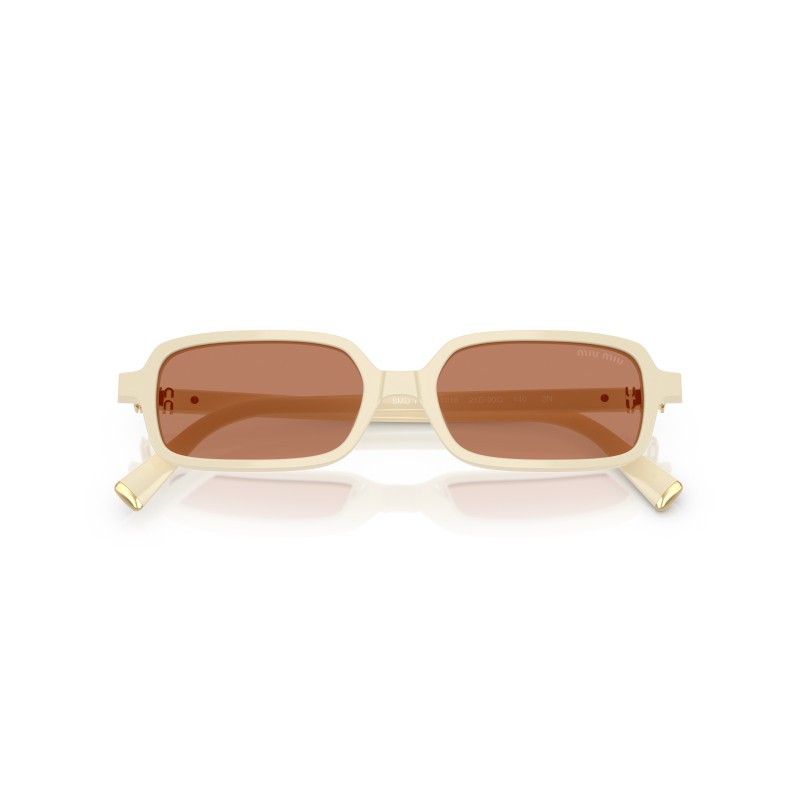 Miu Miu MU 11ZS 21D90Q - Lunettes de soleil rectangulaires en acétate blanc avec verres marron
