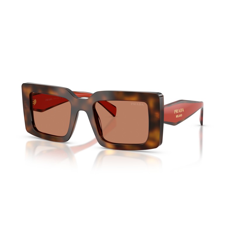 Prada PR D01S 01K90Q Sunglasses - Havana & Red Rectangle Frame