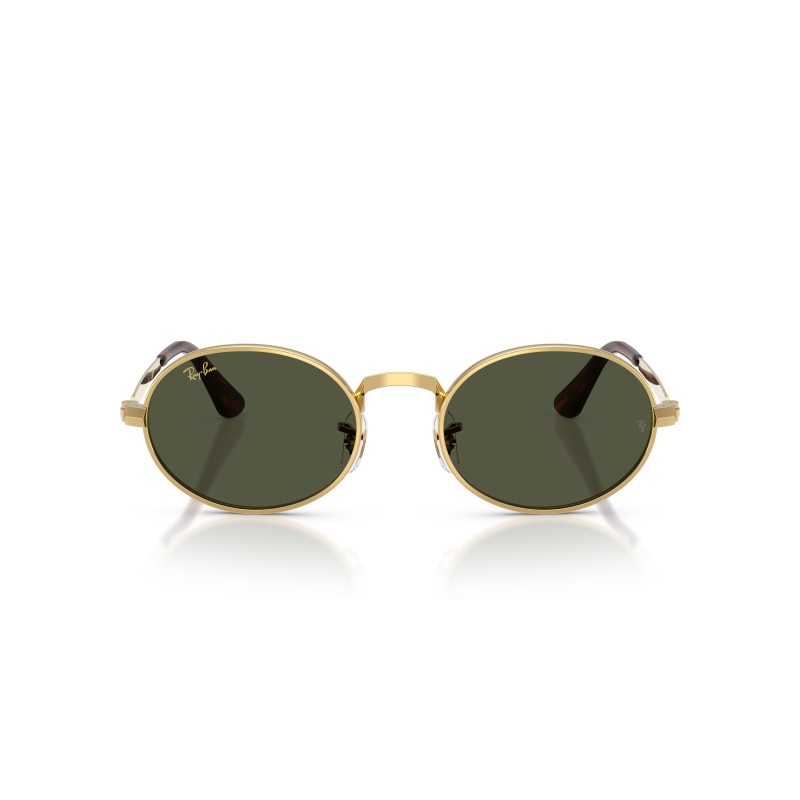 Ray-Ban RB3931 001/31: Occhiali da sole Oval Max in Arista Gold con lenti verdi