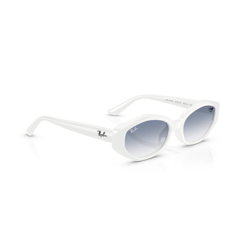 Ray-Ban RB4473D 677219: Occhiali da sole unisex con montatura bianca e lenti azzurro chiaro sfumate