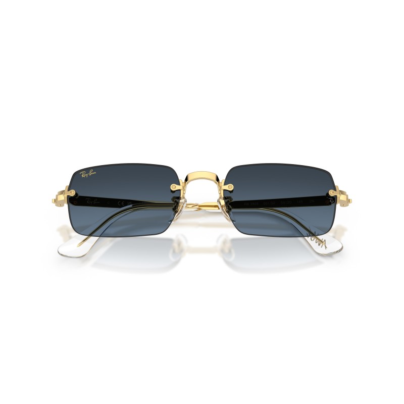 Ray-Ban RB3928 001/S2: Occhiali da sole unisex con montatura in metallo oro arista e lenti blu sfumato grigio scuro