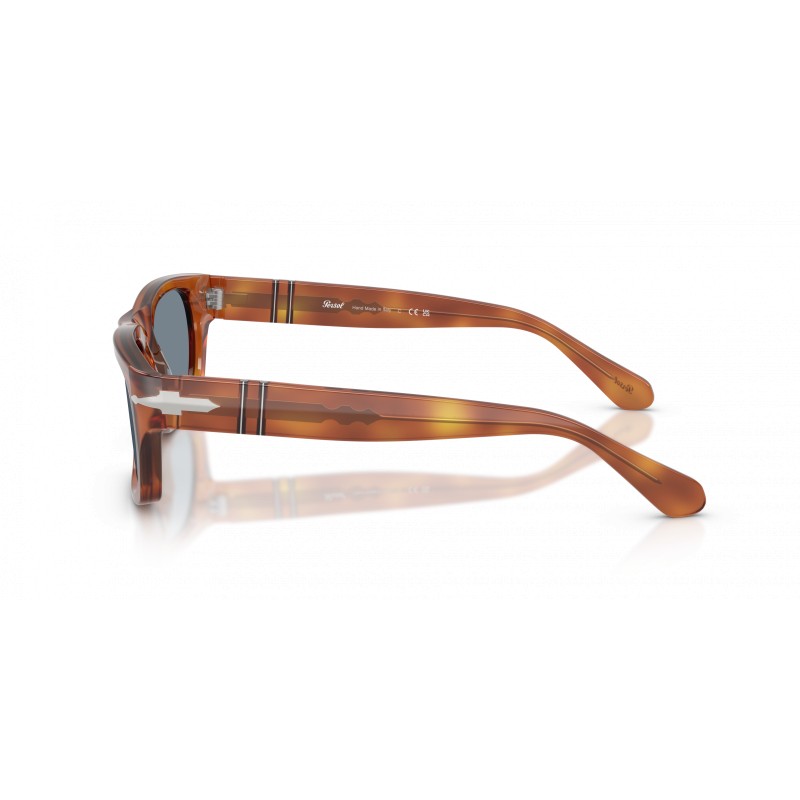 Occhiali da sole Persol PO3398S 96/56 per uomo, montatura marrone, lenti azzurre, misura 58
