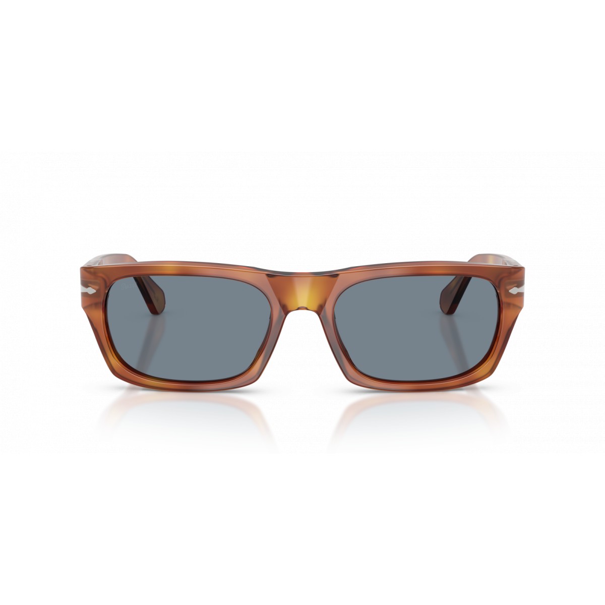Occhiali da sole Persol PO3398S 96/56 per uomo, montatura marrone, lenti azzurre, misura 58