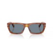 Occhiali da sole Persol PO3398S 96/56 per uomo, montatura marrone, lenti azzurre, misura 58